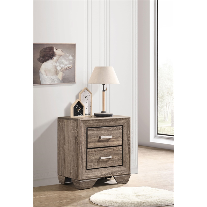 Pemberly Row Transitional 2-Drawer Nightstand in Washed Taupe
