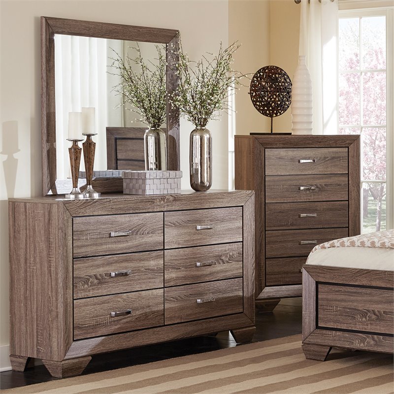 Pemberly Row Mid-Century 6-Drawer Bedroom Dresser in Washed Taupe
