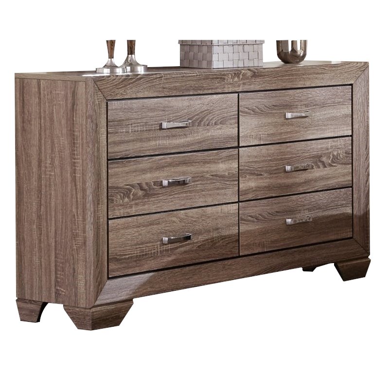 Pemberly Row Mid-Century 6-Drawer Bedroom Dresser in Washed Taupe