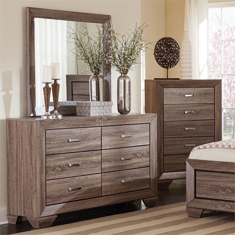 Pemberly Row Transitional Rectangular Wood Dresser Mirror in Brown