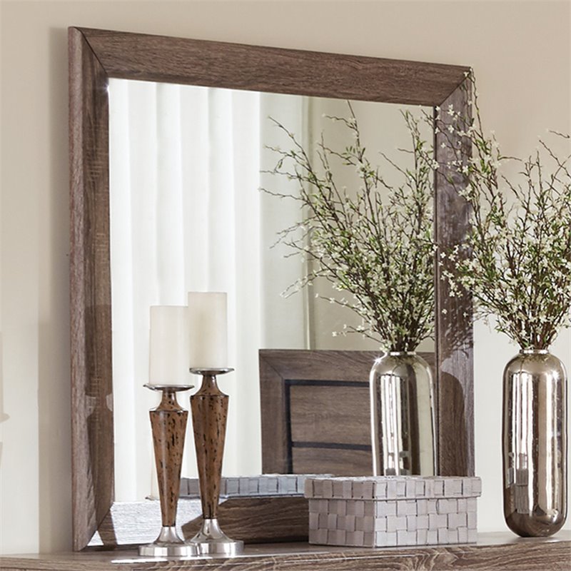 Pemberly Row Transitional Rectangular Wood Dresser Mirror in Brown