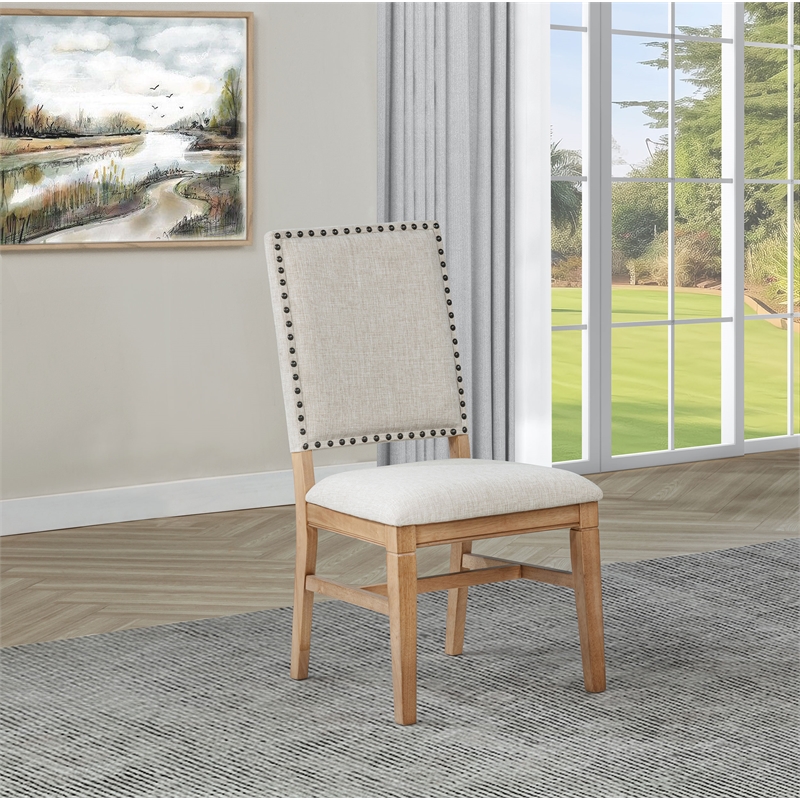 Pemberly Row Set of 2 Upholstered Dining Side Chairs in Beige