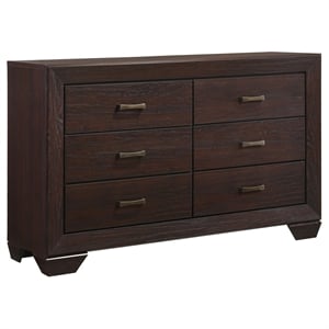 Pemberly Row Transitional 6-Drawer Bedroom Dresser in Dark Cocoa