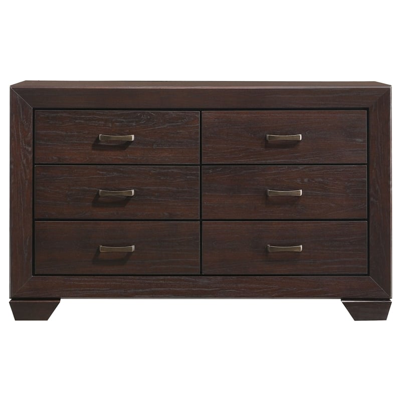 Pemberly Row Transitional 6-Drawer Bedroom Dresser in Dark Cocoa