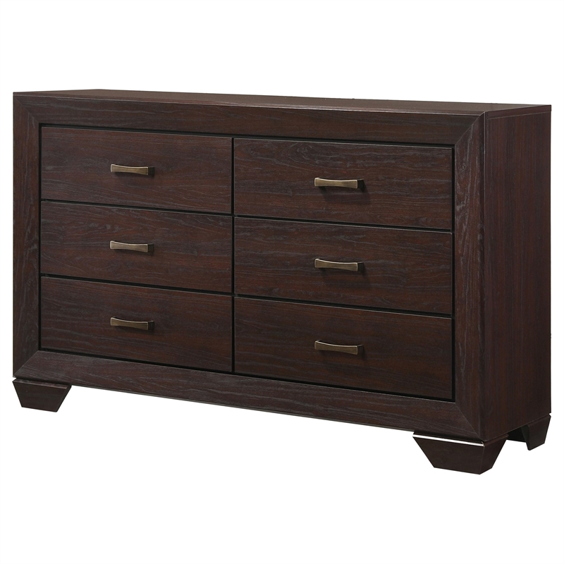 Pemberly Row Transitional 6-Drawer Bedroom Dresser in Dark Cocoa