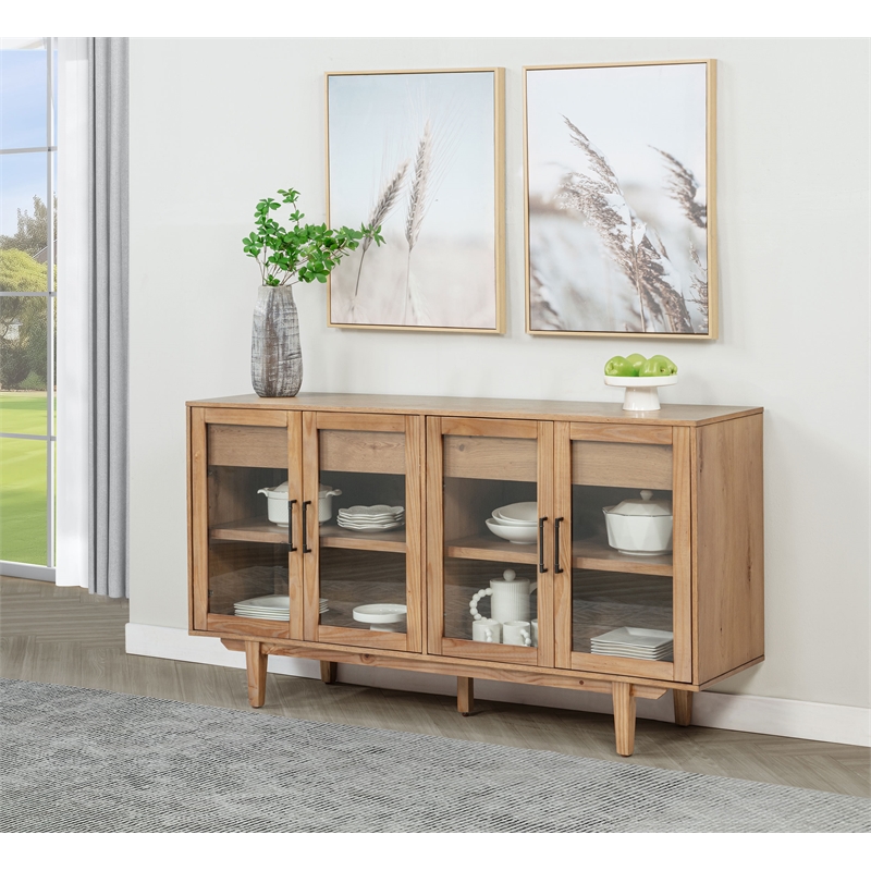 Pemberly Row 4-Door Sideboard Server with 2 Drawers in Natural Brown