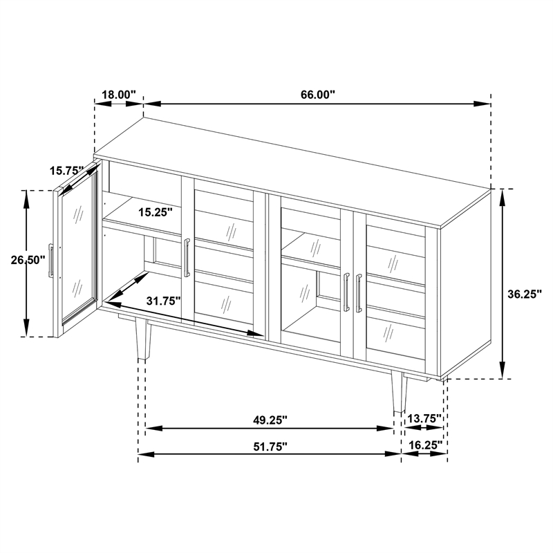 Pemberly Row 4-Door Sideboard Server with 2 Drawers in Natural Brown