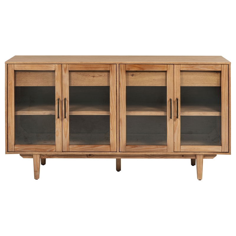 Pemberly Row 4-Door Sideboard Server with 2 Drawers in Natural Brown