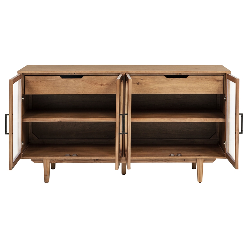 Pemberly Row 4-Door Sideboard Server with 2 Drawers in Natural Brown