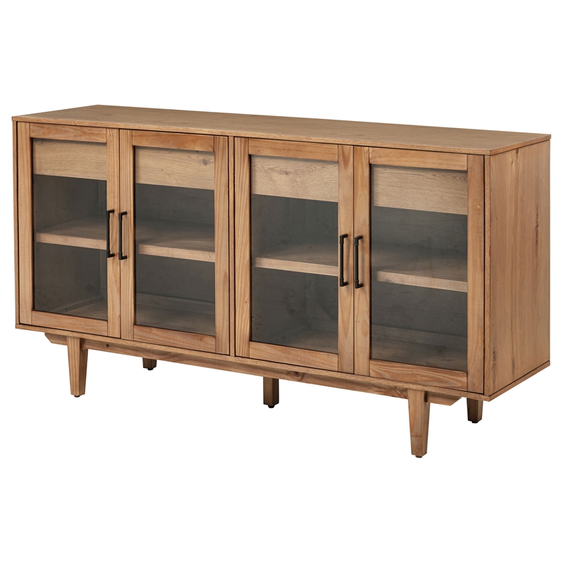 Pemberly Row 4-Door Sideboard Server with 2 Drawers in Natural Brown