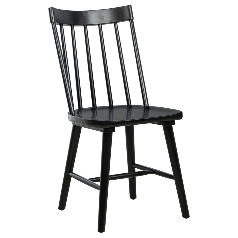 Pemberly Row Set of 2 Solid Wood Windsor Dining Side Chairs in Black