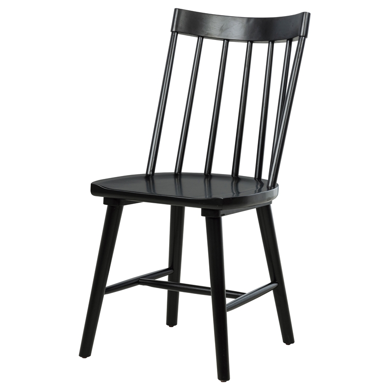 Pemberly Row Set of 2 Solid Wood Windsor Dining Side Chairs in Black