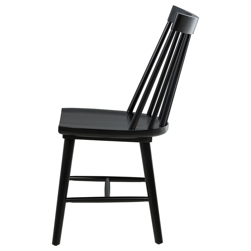 Pemberly Row Set of 2 Solid Wood Windsor Dining Side Chairs in Black