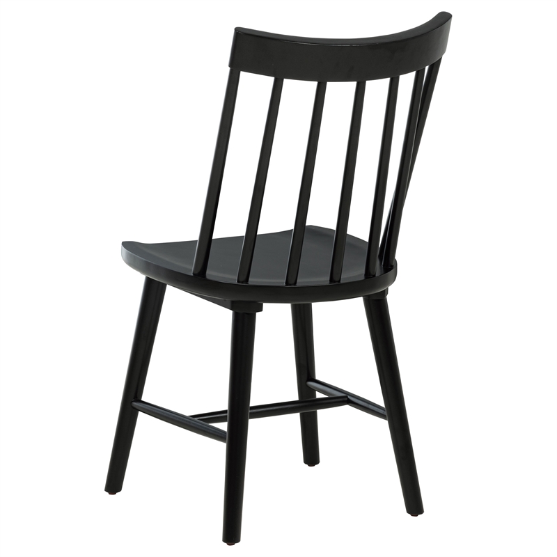 Pemberly Row Set of 2 Solid Wood Windsor Dining Side Chairs in Black