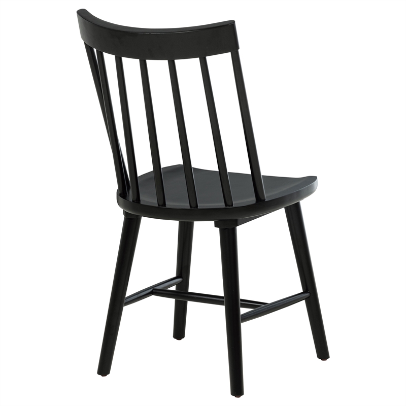 Pemberly Row Set of 2 Solid Wood Windsor Dining Side Chairs in Black