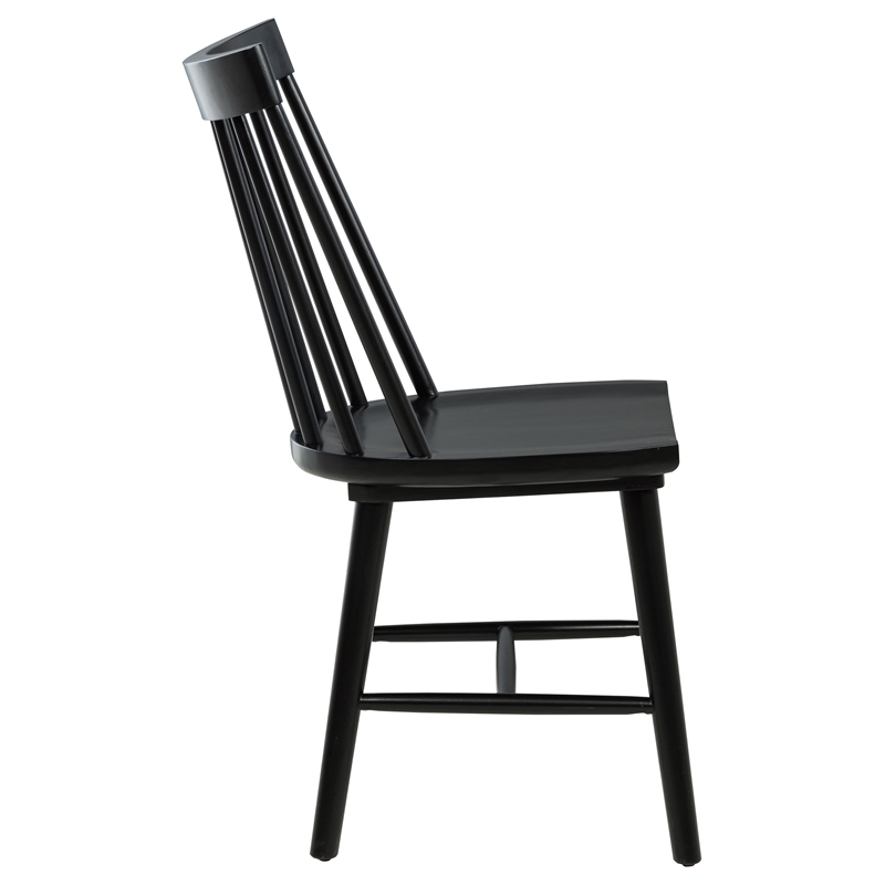 Pemberly Row Set of 2 Solid Wood Windsor Dining Side Chairs in Black