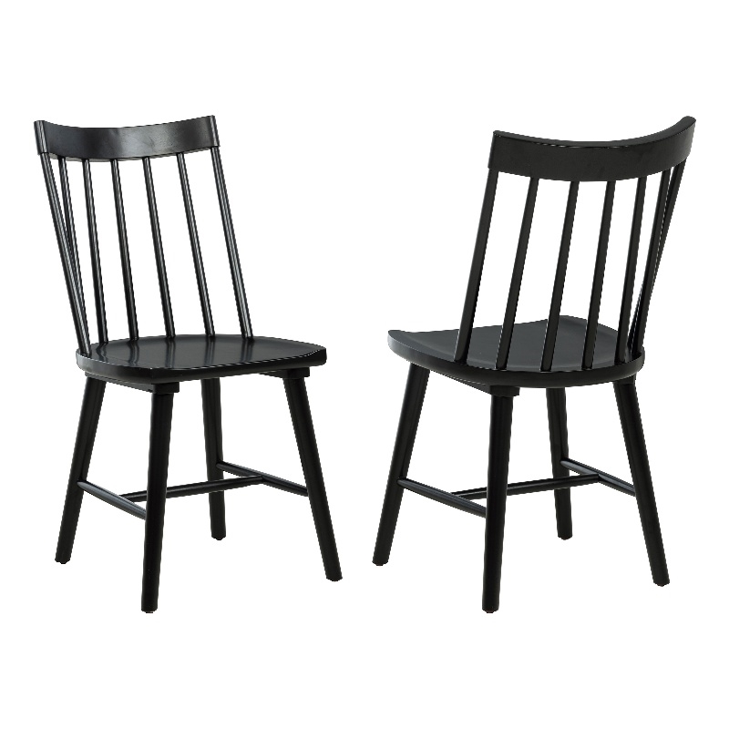 Pemberly Row Set of 2 Solid Wood Windsor Dining Side Chairs in Black