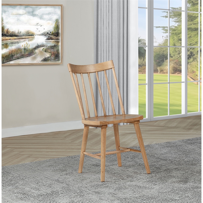 Pemberly Row Set of 2 Solid Wood Windsor Dining Side Chairs in Brown