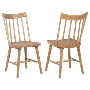 Pemberly Row Set of 2 Solid Wood Windsor Dining Side Chairs in Brown