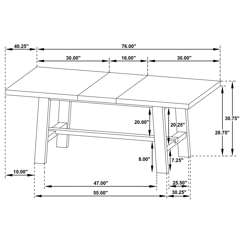 Pemberly Row 76-Inch Extension Leaf Dining Table in Natural Brown