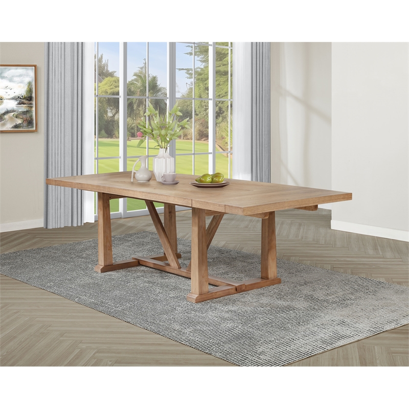 Pemberly Row 106-Inch Extension Leaf Dining Table in Natural Brown
