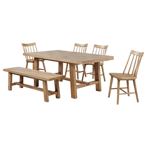 Pemberly Row 6-Piece 76-Inch Extension Leaf Dining Set in Natural Brown