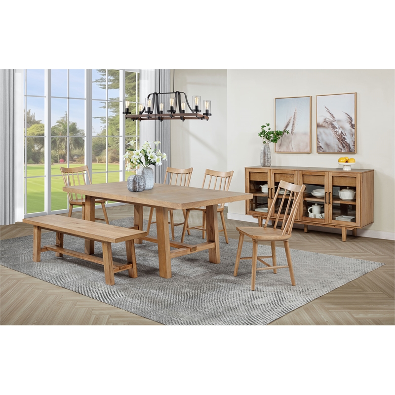Pemberly Row 6-Piece 76-Inch Extension Leaf Dining Set in Natural Brown