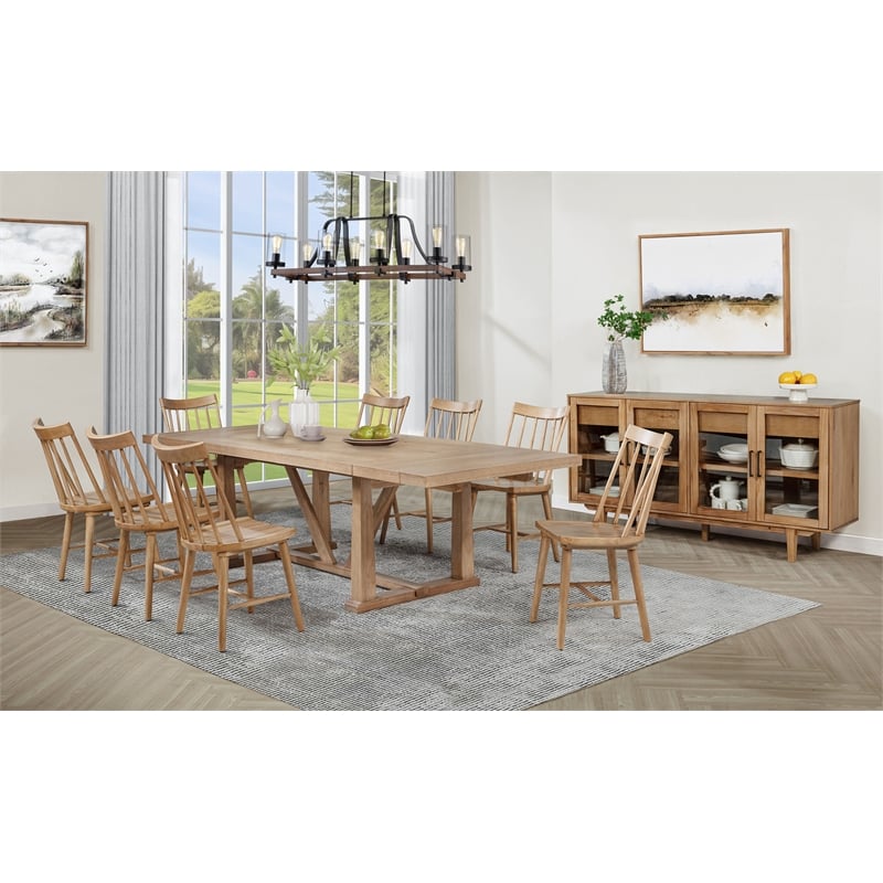 Pemberly Row 10-Piece Extension Leaf Dining Set in Natural Brown