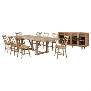 Pemberly Row 10-Piece Extension Leaf Dining Set in Natural Brown