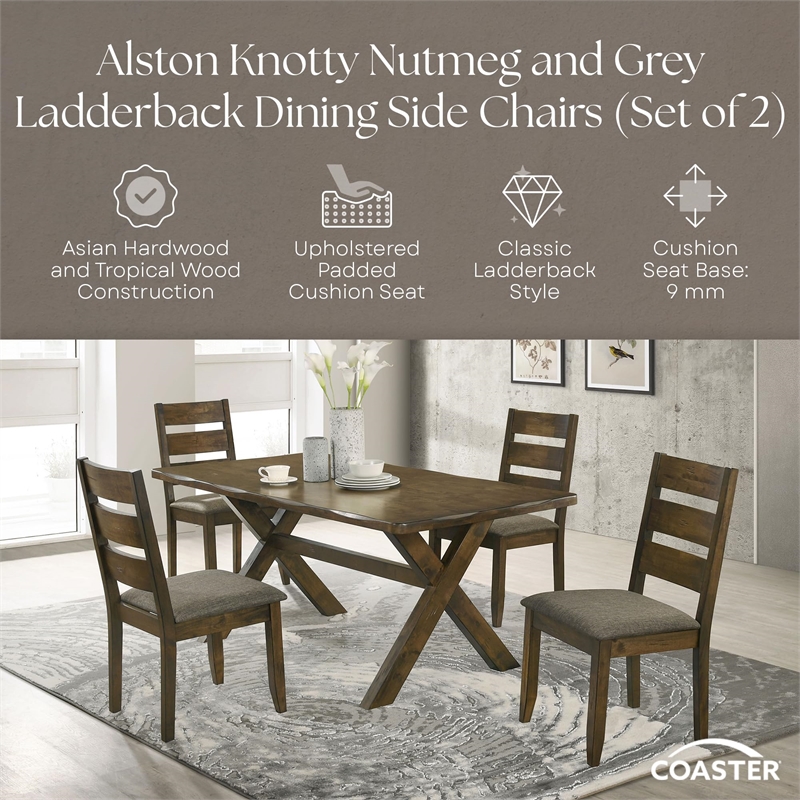 Pemberly Row Set of 2 Wood Dining Side Chairs in Knotty Nutmeg
