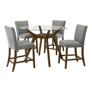 Pemberly Row 5-Piece Round Wood & Fabric Counter Dining Set in Brown/Gray