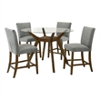 Pemberly Row 5-Piece Round Wood & Fabric Counter Dining Set in Brown/Gray