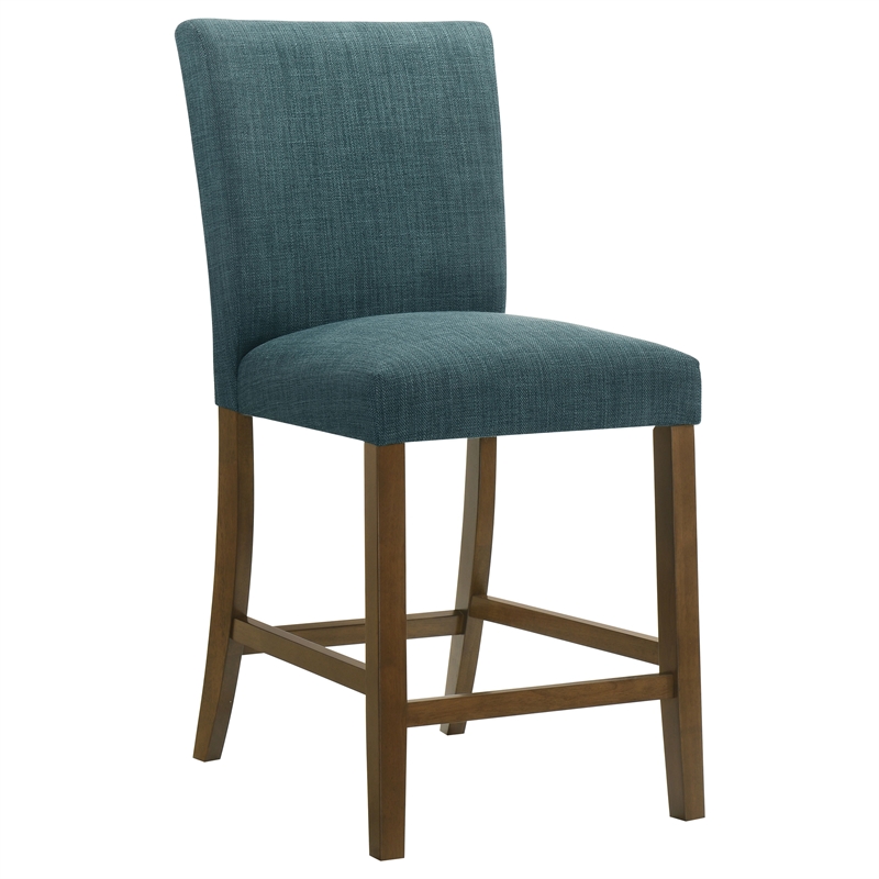 Pemberly Row 5-Piece Round Wood & Fabric Counter Dining Set in Brown/Teal