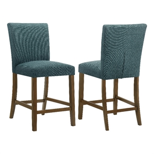 Pemberly Row 24.5&quot Upholstered Counter Height Chair Set of 2 in Teal Blue