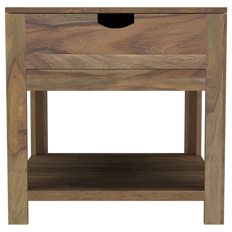 Pemberly Row 1-Drawer Rustic Solid Wood Side End Table in Natural