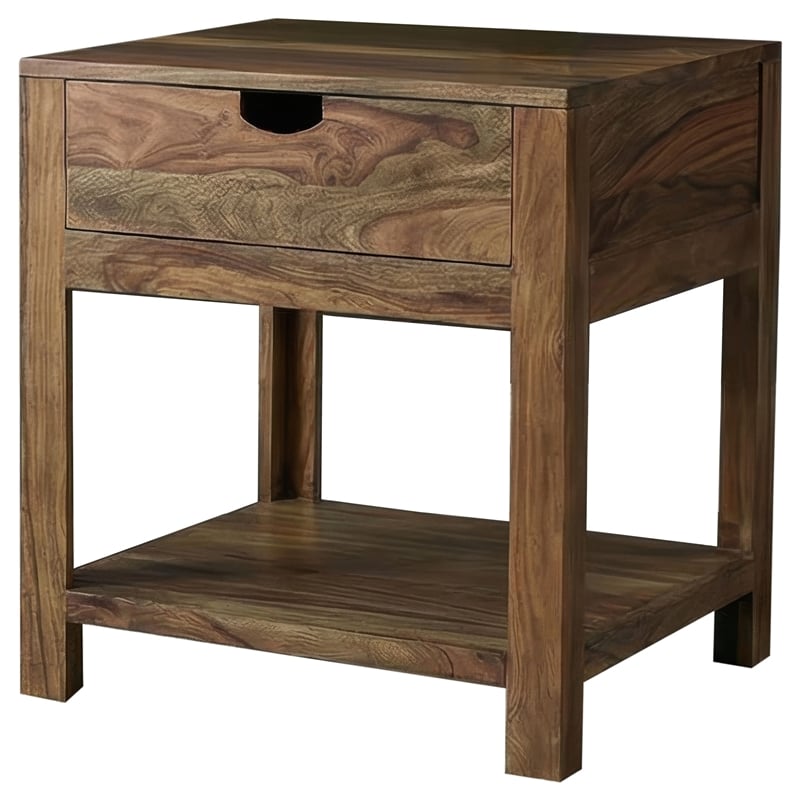 Pemberly Row 1-Drawer Rustic Solid Wood Side End Table in Natural