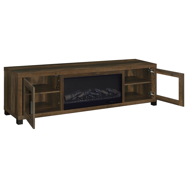Pemberly Row 71-inch Engineered Wood TV Stand Fireplace in Dark Pine