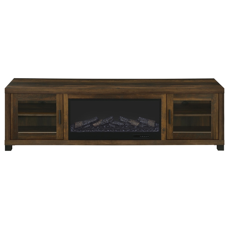Pemberly Row 71-inch Engineered Wood TV Stand Fireplace in Dark Pine