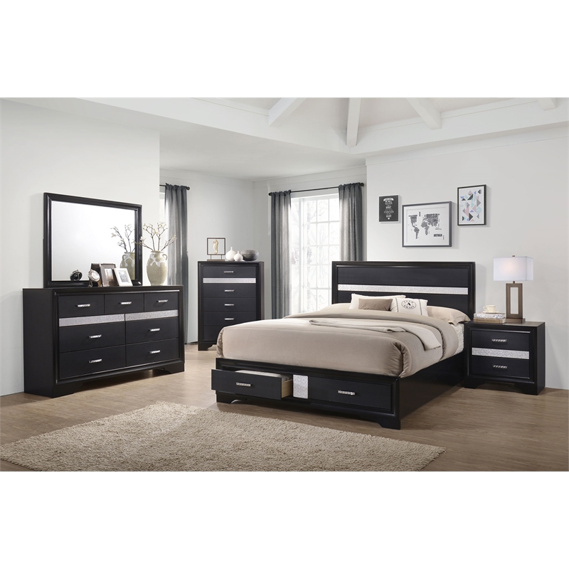 Pemberly Row 7-Drawer Dresser with Mirror and Crystal Pulls in Black