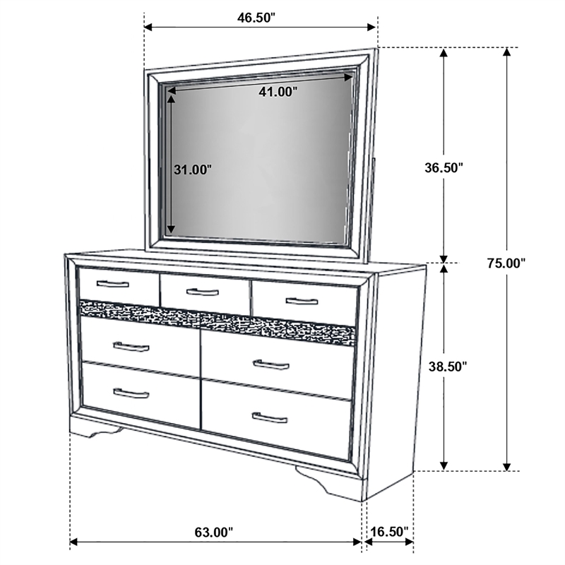 Pemberly Row 7-Drawer Dresser with Mirror and Crystal Pulls in Black