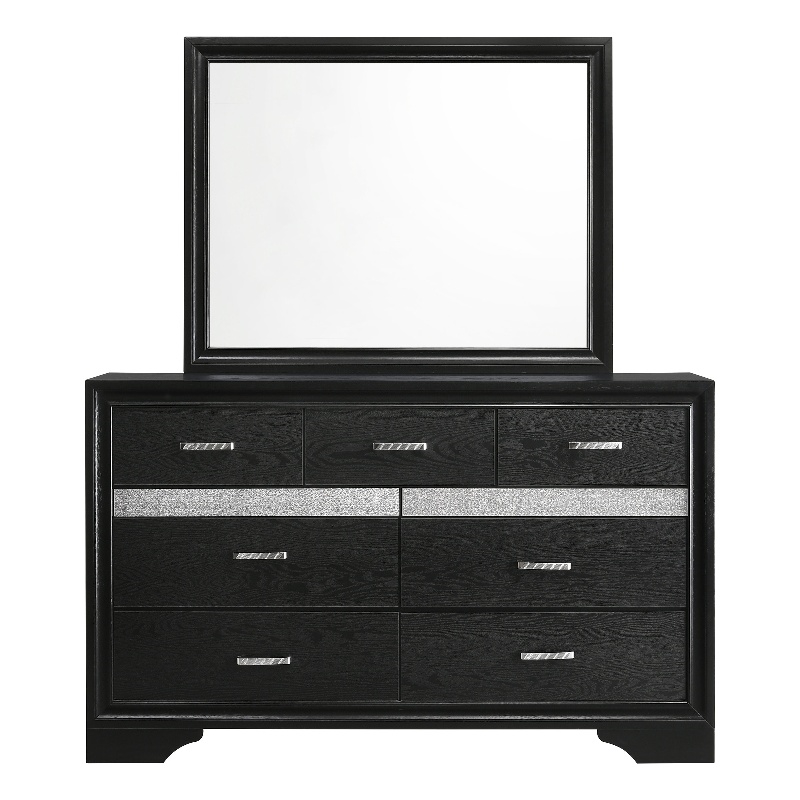 Pemberly Row 7-Drawer Dresser with Mirror and Crystal Pulls in Black
