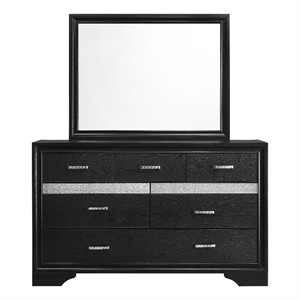 Pemberly Row 7-Drawer Dresser with Mirror and Crystal Pulls in Black