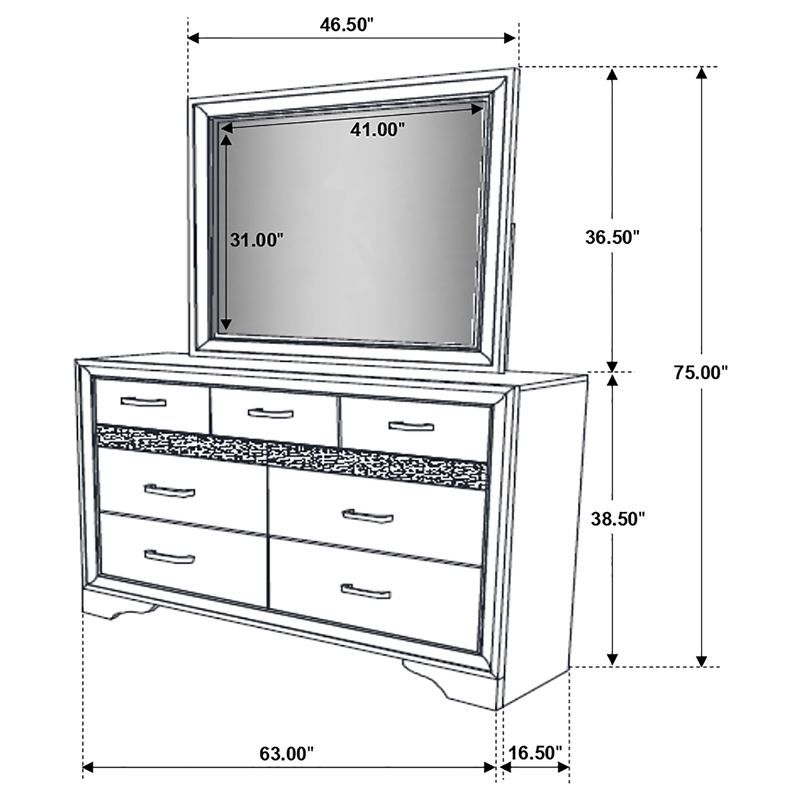 Pemberly Row 7-Drawer Dresser with Mirror and Crystal Pulls in White