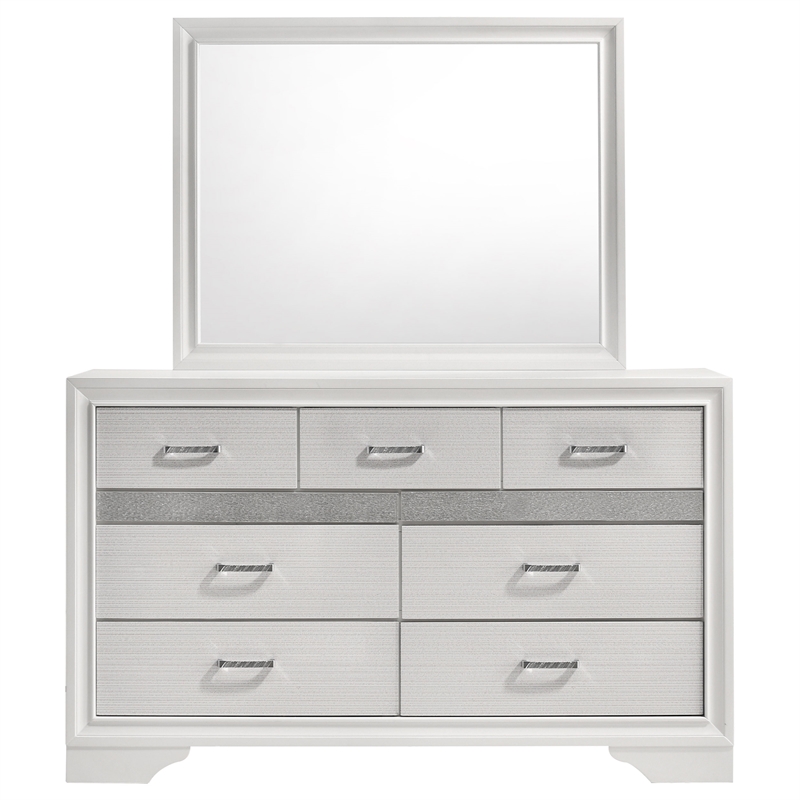 Pemberly Row 7-Drawer Dresser with Mirror and Crystal Pulls in White