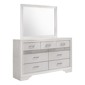 Pemberly Row 7-Drawer Dresser with Mirror and Crystal Pulls in White