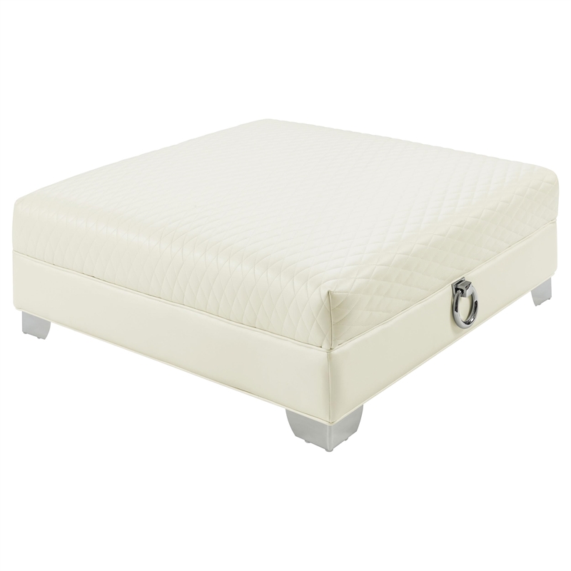 Pemberly Row Square Quilted Upholstered Ottoman in Pearl White