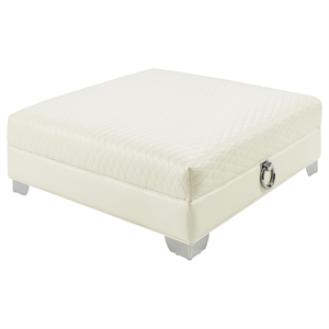 Pemberly Row Square Quilted Upholstered Ottoman in Pearl White