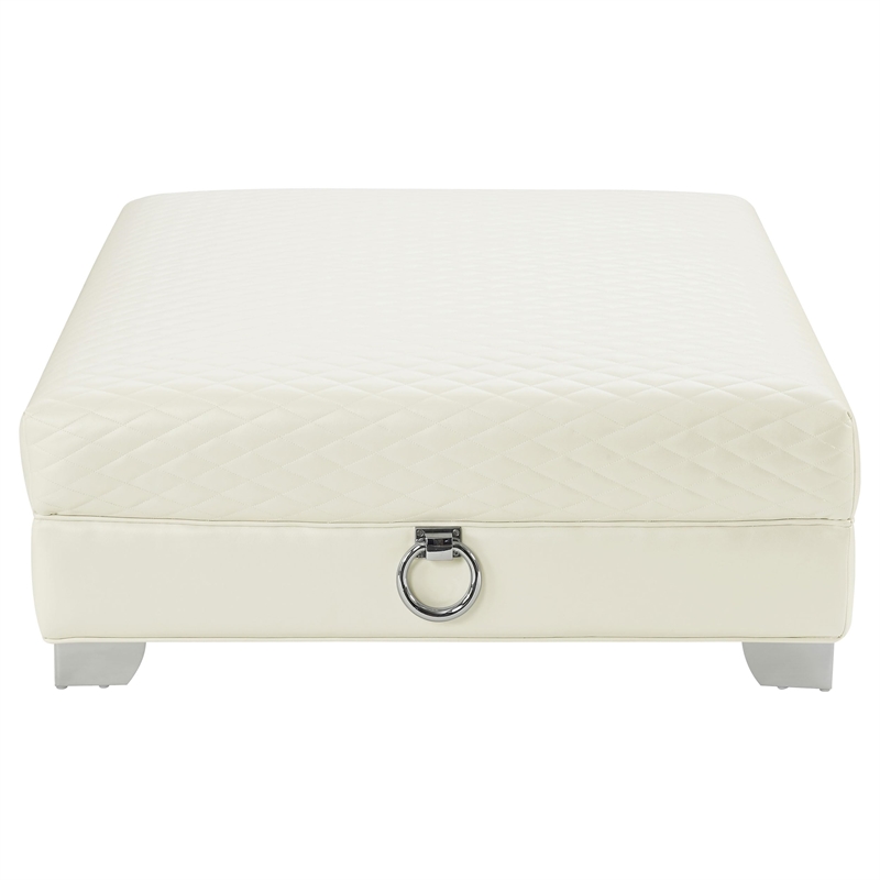 Pemberly Row Square Quilted Upholstered Ottoman in Pearl White