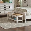 Pemberly Row Fabric Upholstered Bench with Shelf in Distressed White