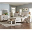 Pemberly Row Fabric Upholstered Bench with Shelf in Distressed White